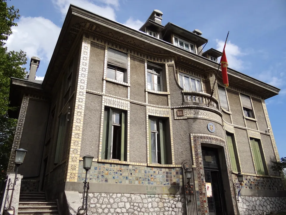 The former French embassy in Cetinje, its facade decorated with mosaic tiles