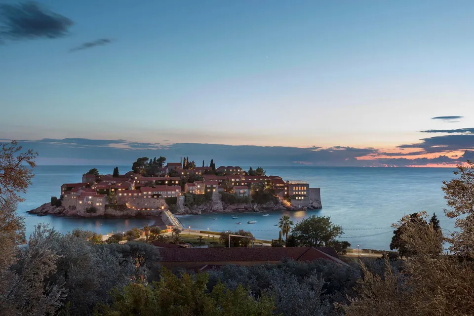 Sveti Stefan at dusk